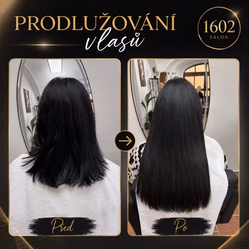 Prodlužování vlasů - tmavé vlasy před a po